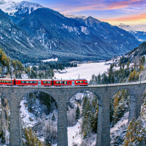 Slow Train Journey Swiss Alps to Turin: Winter Scenic Rail